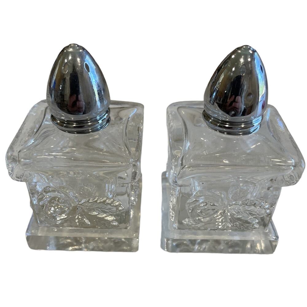 VTG MCM Japan I.W. Rice Glass Floral Salt & Pepper Shakers Small Grandmillennial